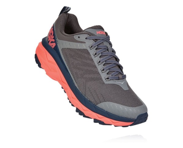 Hoka One One Challenger ATR 5 Womens UK - Grey / Coral Trail Running Shoes - URKNG4891